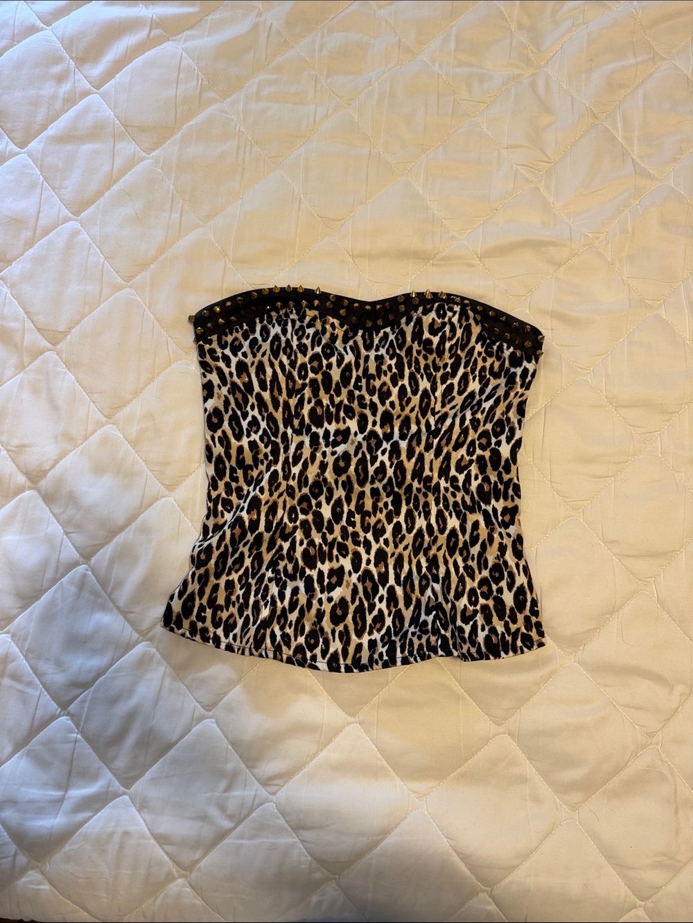 Charlotte Russe Studded Leopard Smocked Strapless Top